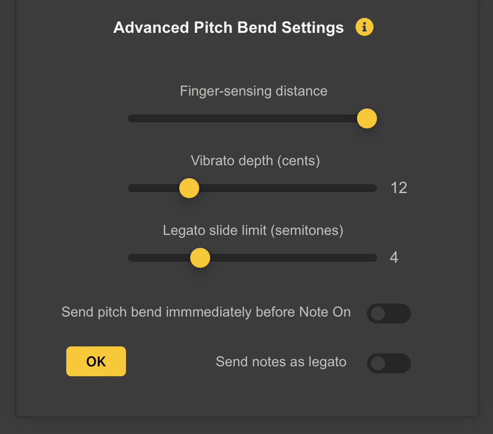 Advanced Pitch Bend Settings Panel