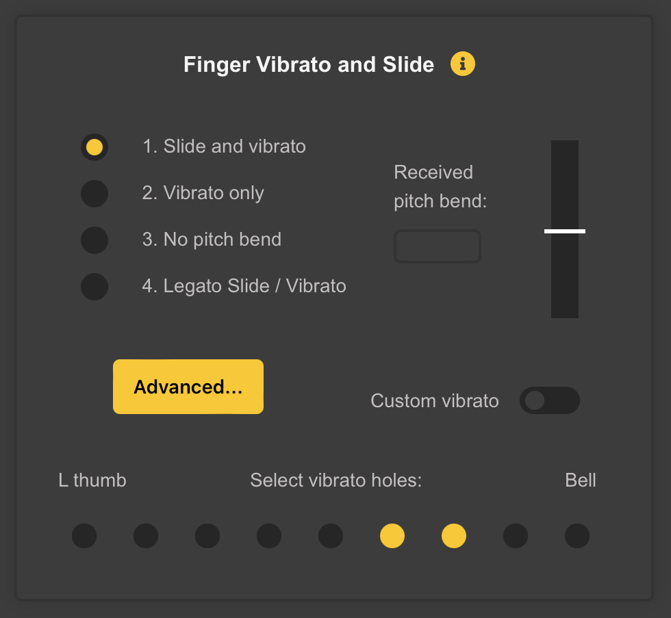 Finger Vibrato and Slide Panel