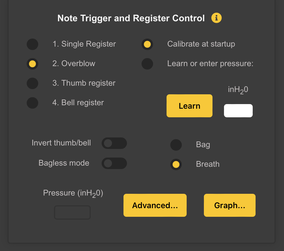 Note Trigger and Register Control Panel